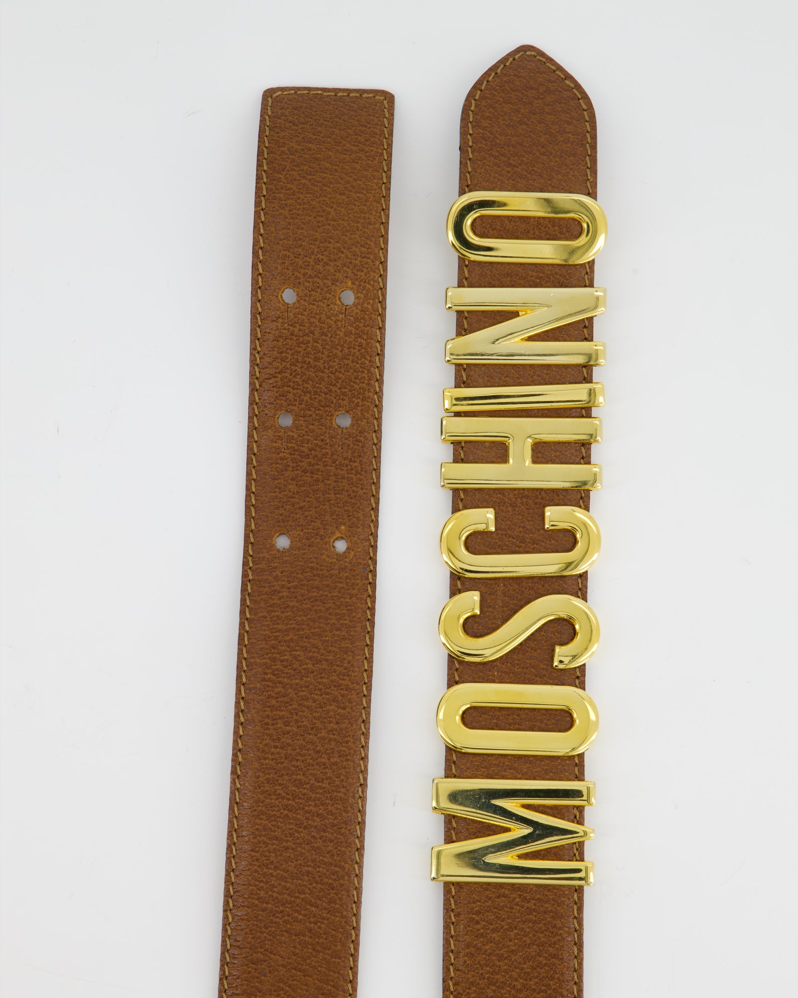 MOSCHINO メタルモチーフデザインレザーベルト茶色　ブラウン　モスキーノ MOSCHINO メタルモチーフデザインレザーベルト茶色 ブラウン