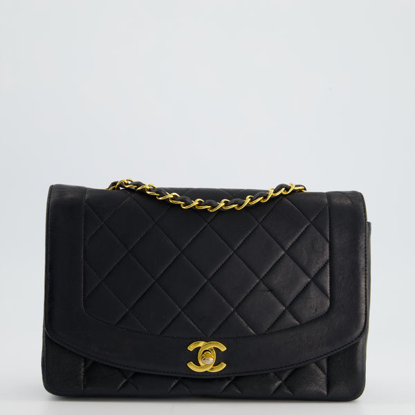 Chanel Vintage Navy Diana Quilted Flap Bag in Lambskin Leather with 24 –  Sellier