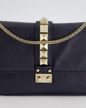 Valentino Navy Blue Rock Me Shoulder Bag with Champagne Gold Hardware