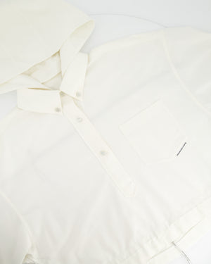 Alexander Wang White Cotton Cropped Long Sleeve Top with Hood and Button Neckline Size M (UK 10)