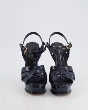 *FIRE PRICE* Saint Laurent Navy Patent Leather Tribute Platform Heels Size 37 RRP £860