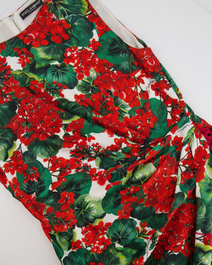 Dolce & Gabbana Red and Green Floral Silk Fringed Midi Dress Size IT 48 (UK 16)