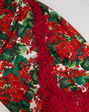 Dolce & Gabbana Red and Green Floral Silk Fringed Midi Dress Size IT 48 (UK 16)