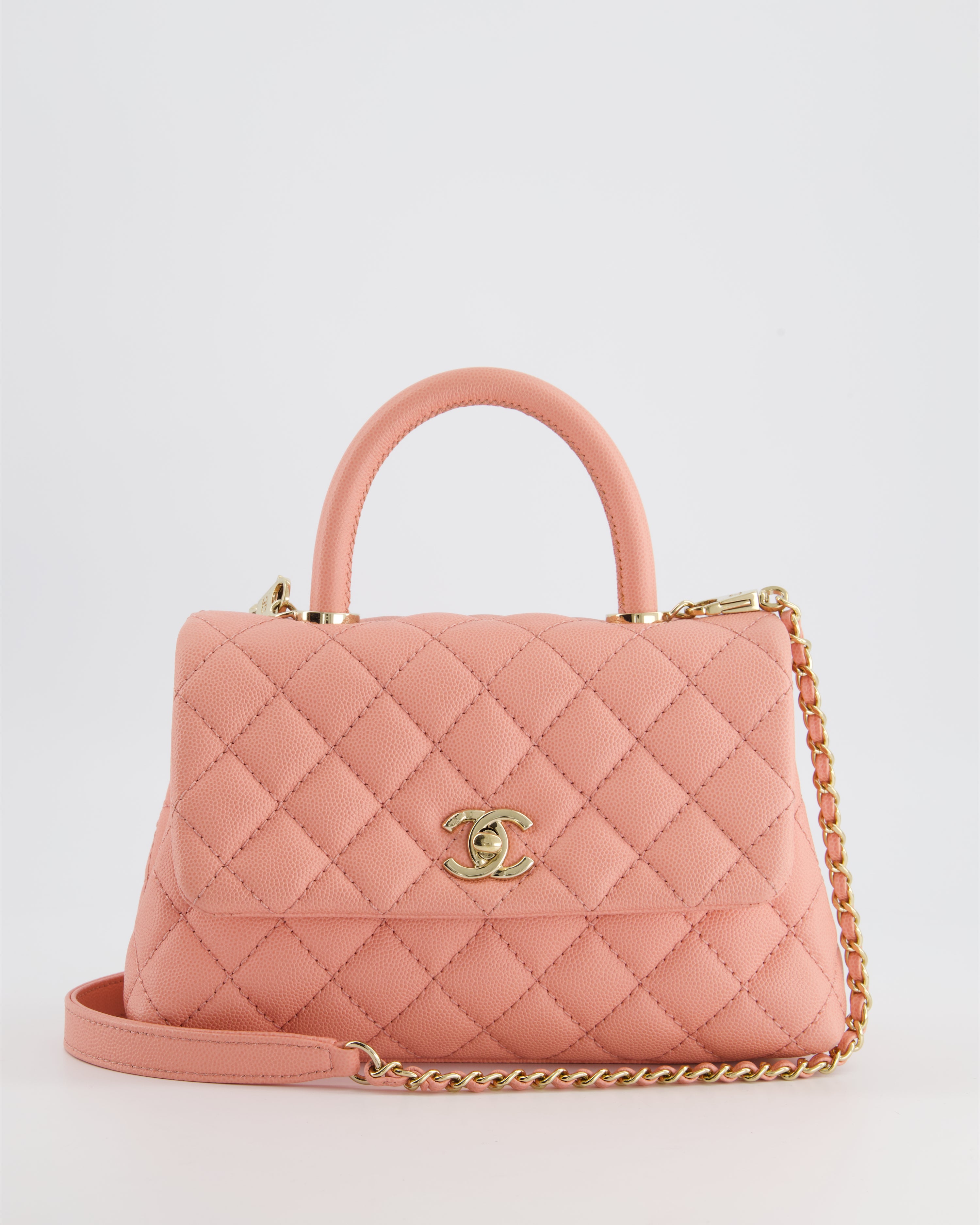 Chanel Small Pink Caviar Quilted Coco Flap Bag with Champagne Gold Har –  Sellier