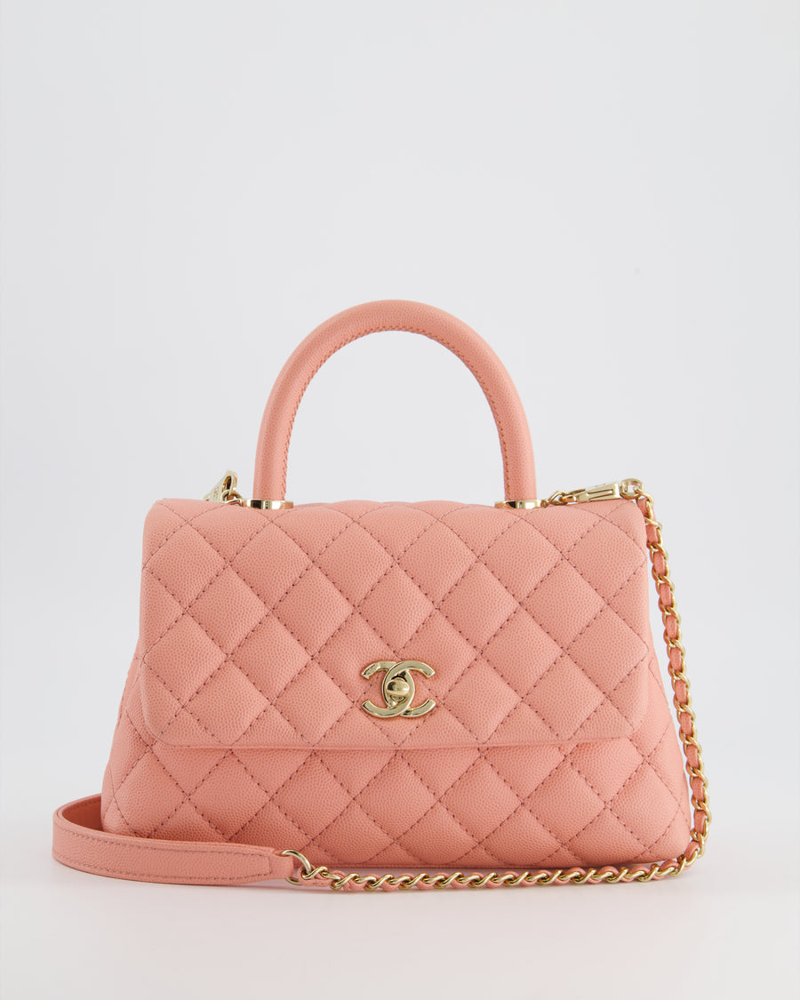 Chanel Small Pink Caviar Quilted Coco Flap Bag with Champagne Gold