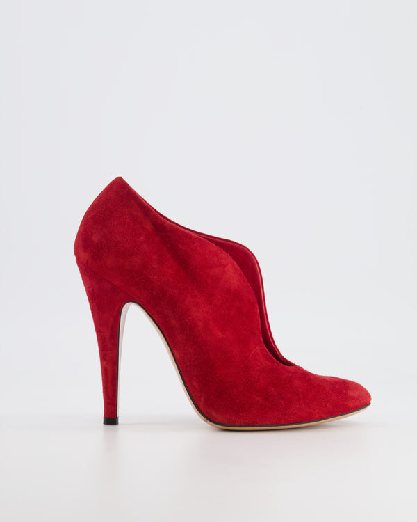 Casadei Red Suede Open-Front Heeled Ankle Boots Size EU 38.5 RRP £650