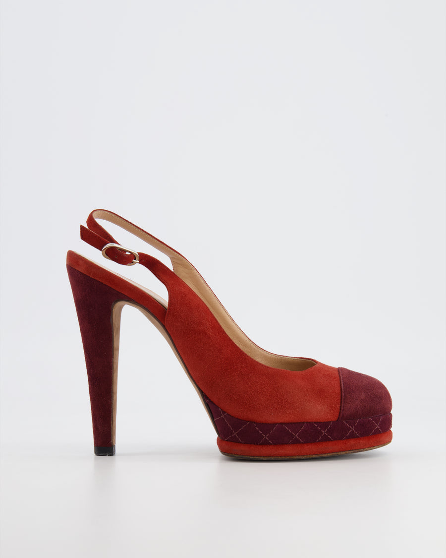 Chanel Burnt Orange and Burgundy Suede Pumps with CC Logo Detail Size EU 39