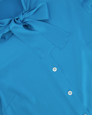 Dolce & Gabbana Blue Silk Tie-Neck Blouse Size IT 38 (UK 6)