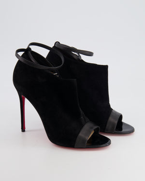 Christian Louboutin Black Suede Open-Toe Heeled Ankle Boots Detail Size EU 38