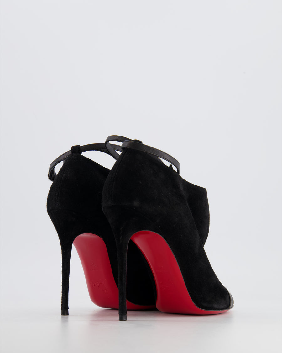 Christian Louboutin Black Suede Open-Toe Heeled Ankle Boots Detail Size EU 38