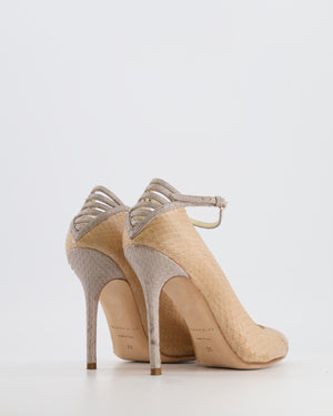 Brian Atwood Beige and Grey Ankle Strap Python Pumps Size EU 39