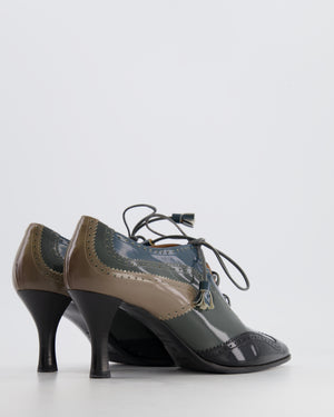 Hermès Teal Blue, Black and Grey Patent Leather Oxford Heels Size EU 39