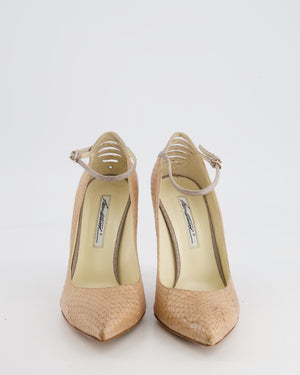 Brian Atwood Beige and Grey Ankle Strap Python Pumps Size EU 39
