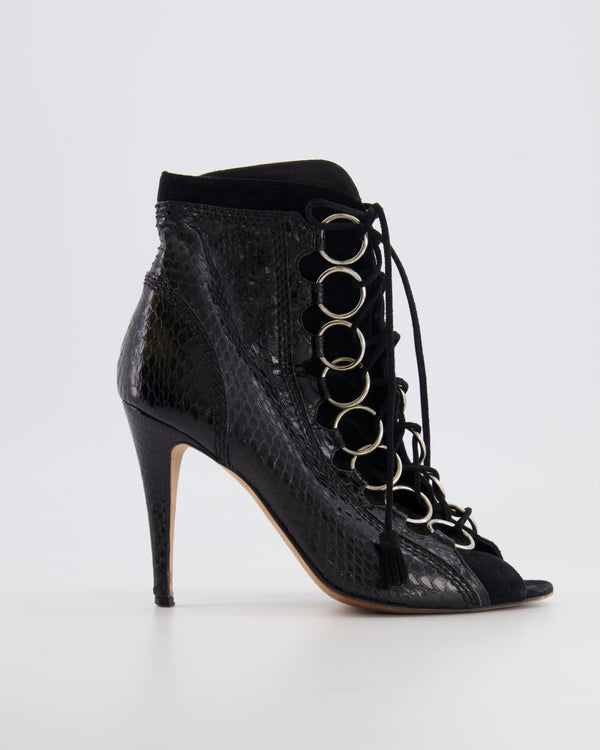 Brian Atwood Black Python Laced Ankle Boots Size EU 39