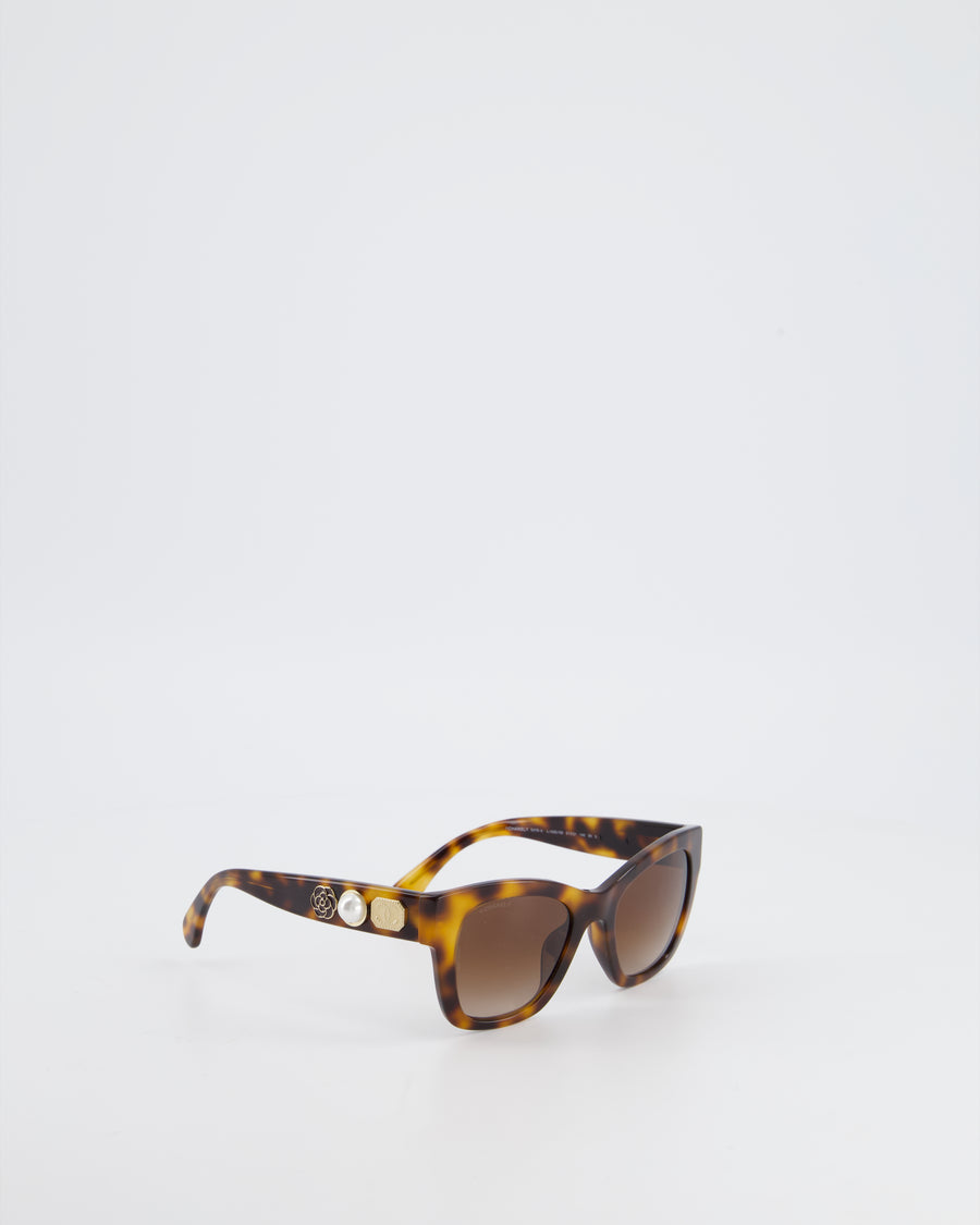 Chanel Tortoiseshell Square Sunglasses with Brown Gradient Lens and Charms Detail