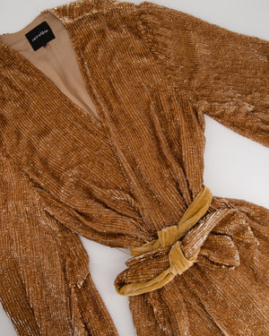RETROFÊTE Tan Sequin Wrap Dress with Velvet Belt Detail FR 34 (UK 6)