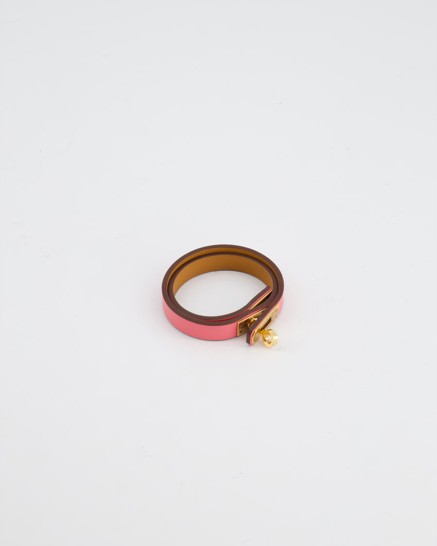 Hermès Mini Kelly Double Tour Bracelet in Rose Pop with Gold Hardware