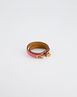 Hermès Mini Kelly Double Tour Bracelet in Rose Pop with Gold Hardware