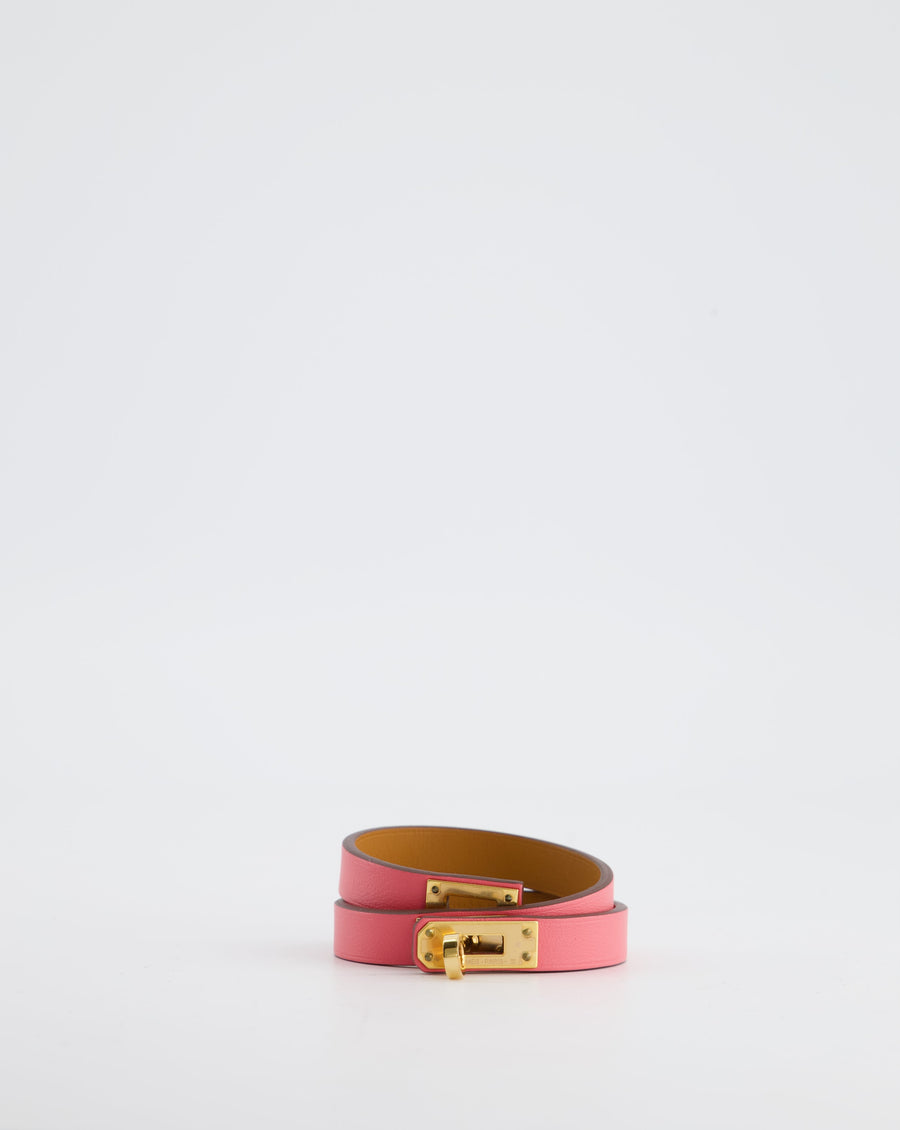 Hermès Mini Kelly Double Tour Bracelet in Rose Pop with Gold Hardware
