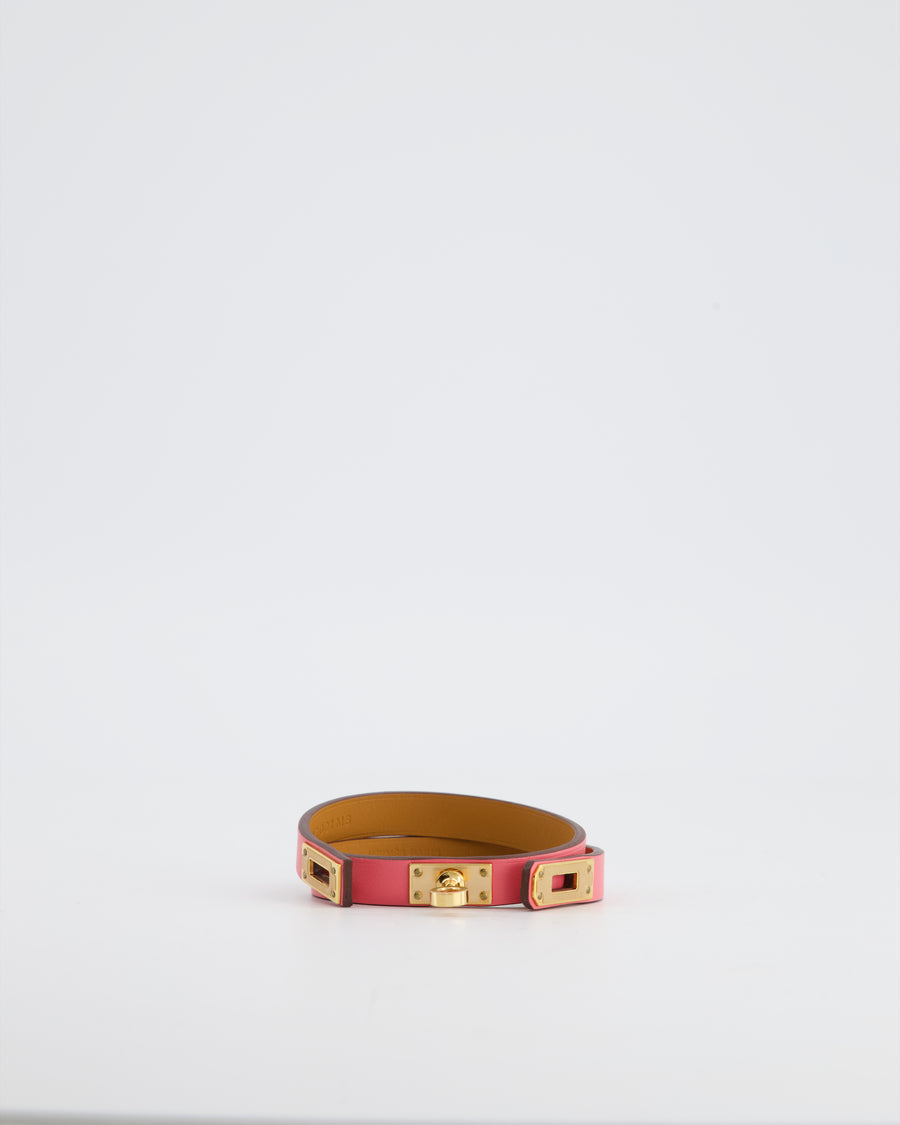 Hermès Mini Kelly Double Tour Bracelet in Rose Pop with Gold Hardware