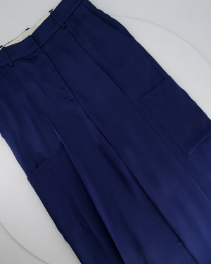 LouLou Studio Blue Satin Cropped Pocketed Trousers FR 34 (UK 6)