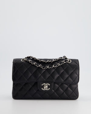 Chanel Classic Small Black Caviar Double Flap with silver hardware
