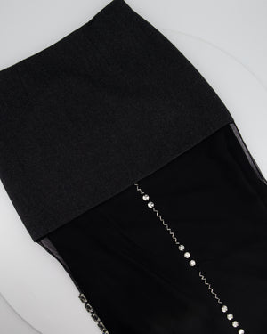Prada Grey, Black Mesh with Embellishment Midi Skirt Size IT 40 (UK 8)