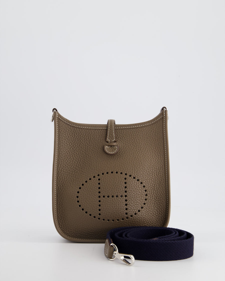 Hermès Mini Evelyne Bag in Etoupe Togo Leather with Palladium Hardware