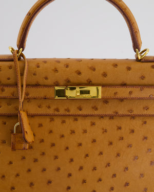 Hermes Kelly Ostrich Cognac 32 handbag GHW, EXCELLENT!