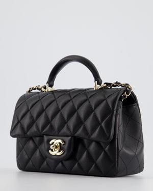 HOT* Chanel Black Mini Rectangular Top Handle Flap Bag in Lambskin