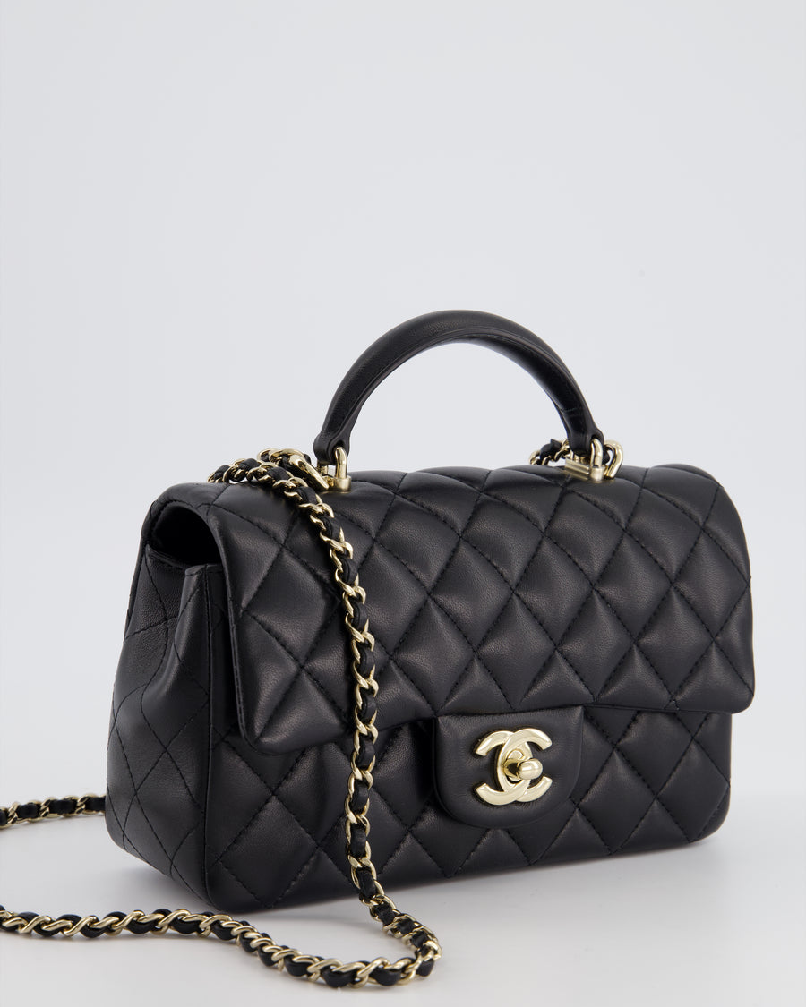 HOT* Chanel Black Mini Rectangular Top Handle Flap Bag in Lambskin wi –  Sellier