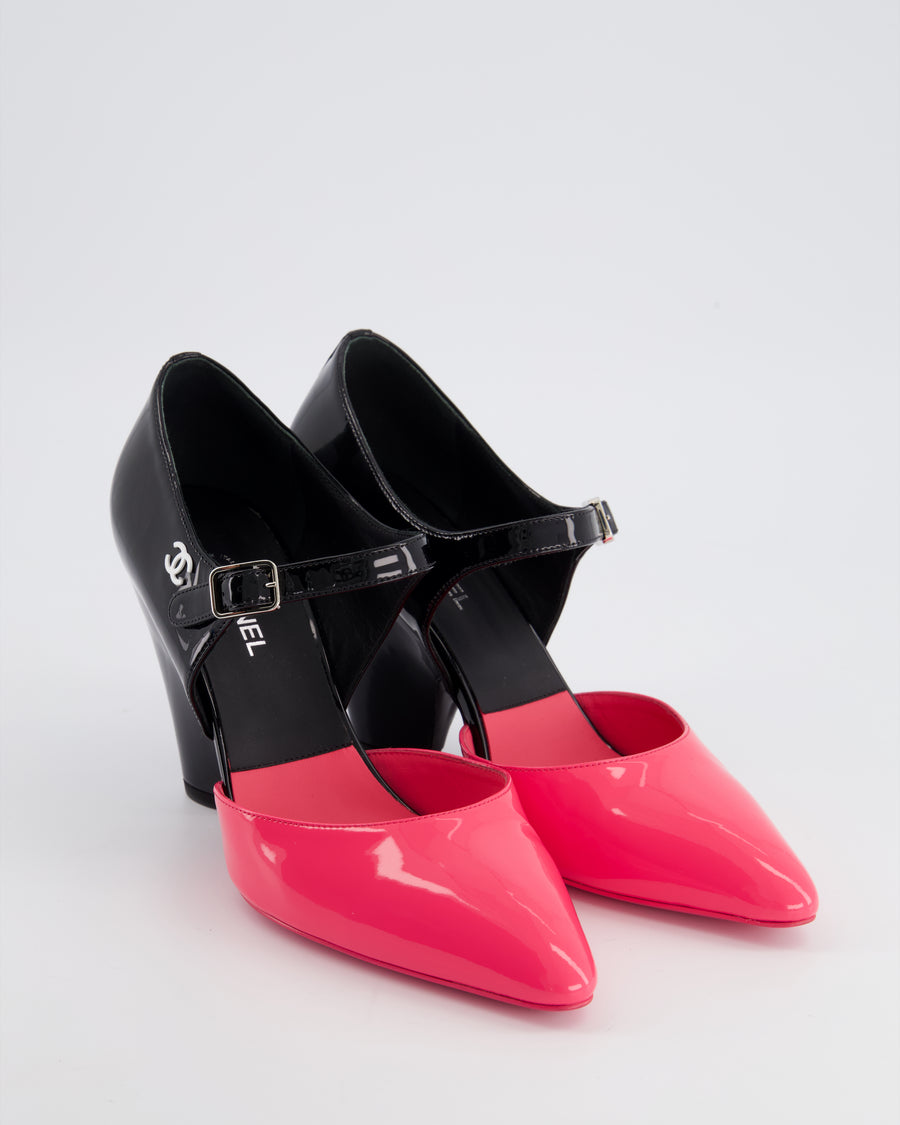 Chanel Black and Pink Patent Leather Mary Jane Heels Size EU 38