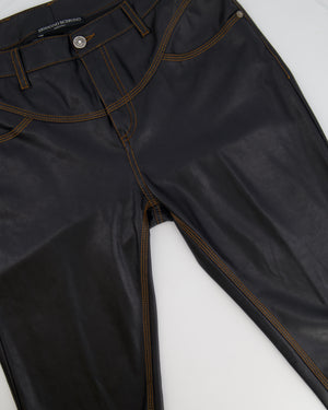 Ermanno Scervino Chocolate Brown Faux-Leather Slim Pants with Orange Stitching Details Size IT 44 (UK 12)