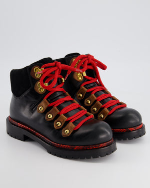 Louis Vuitton Black Ankle Boot with Red Python Trim Lace Detail Size EU 35.5