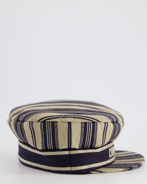 Christian Beige and Navy Striped Cotton Baker Boy Hat with Logo Size 58cm