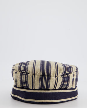 Christian Beige and Navy Striped Cotton Baker Boy Hat with Logo Size 58cm