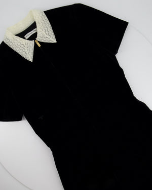 Christian Dior Black Velvet Playsuit with Lace Collar and Gold Zip Size FR 36 (UK 8)