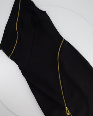 Versus Versace Black One Shoulder Sleeveless Mini Dress with Gold Zip Detail Size IT 38 (UK 6)