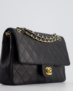 *FIRE PRICE* Chanel Black Vintage Classic Stitched Edge Medium Double Flap Bag in Lambskin Leather with 24k Gold Hardware