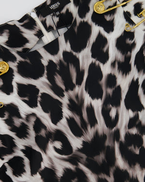 Versus Versace Black, White Leopard Print Dress with Gold Pin Detail Size IT 38 (UK 6)