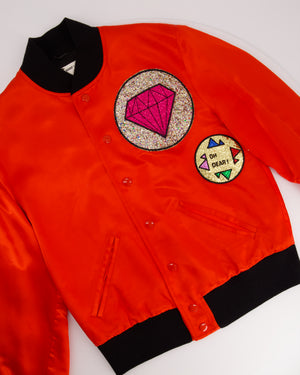 Saint Laurent Red and Black Silk Bomber Jacket with Glitter Patches Size FR 36 (UK 8)