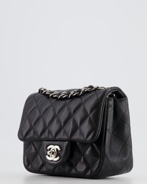 Chanel Black Mini Square Bag in Lambskin Leather with Silver Hardware