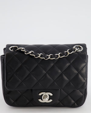 Chanel Black Mini Square Bag in Lambskin Leather with Silver Hardware