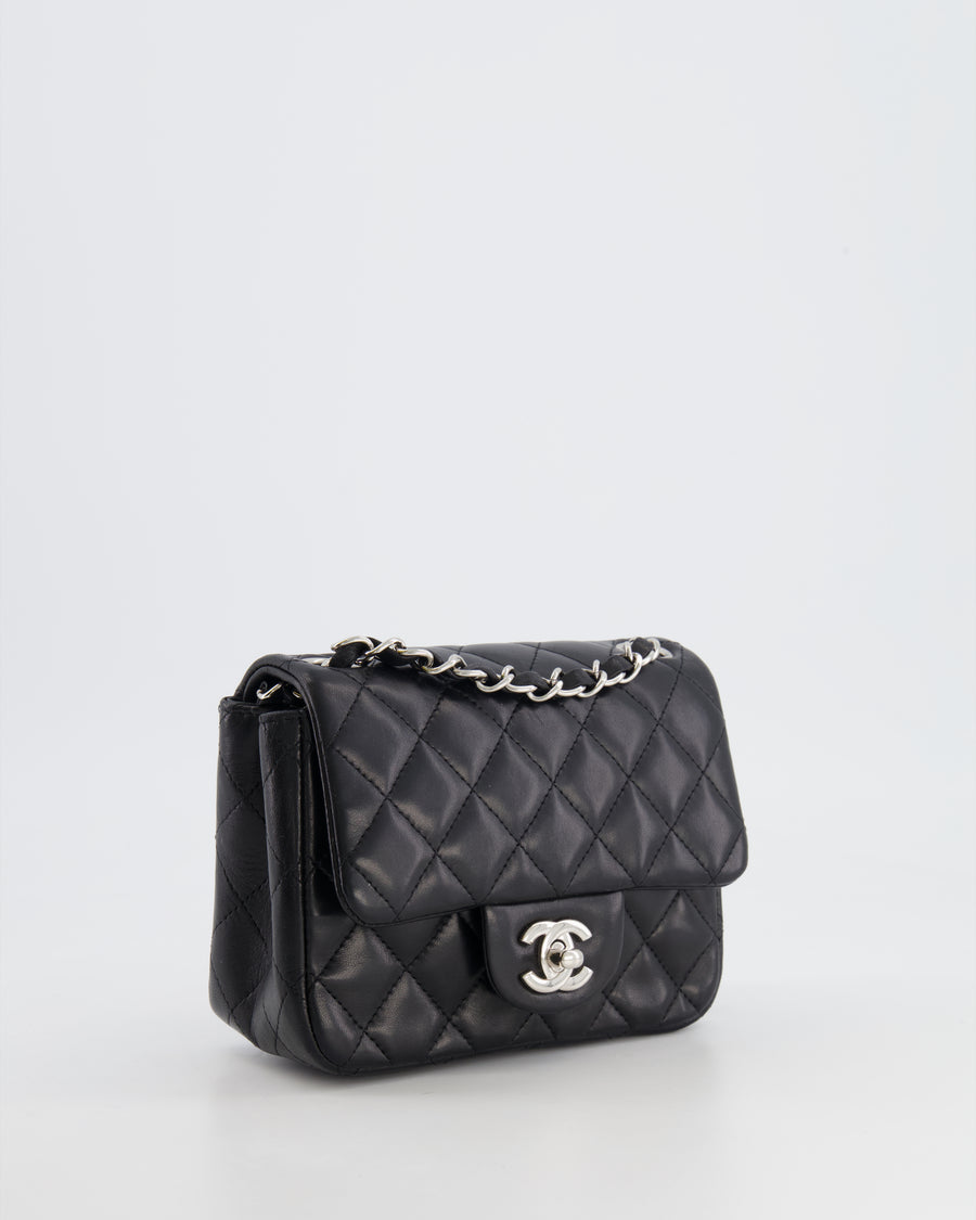 Chanel Black Mini Square Bag in Lambskin Leather with Silver Hardware –  Sellier