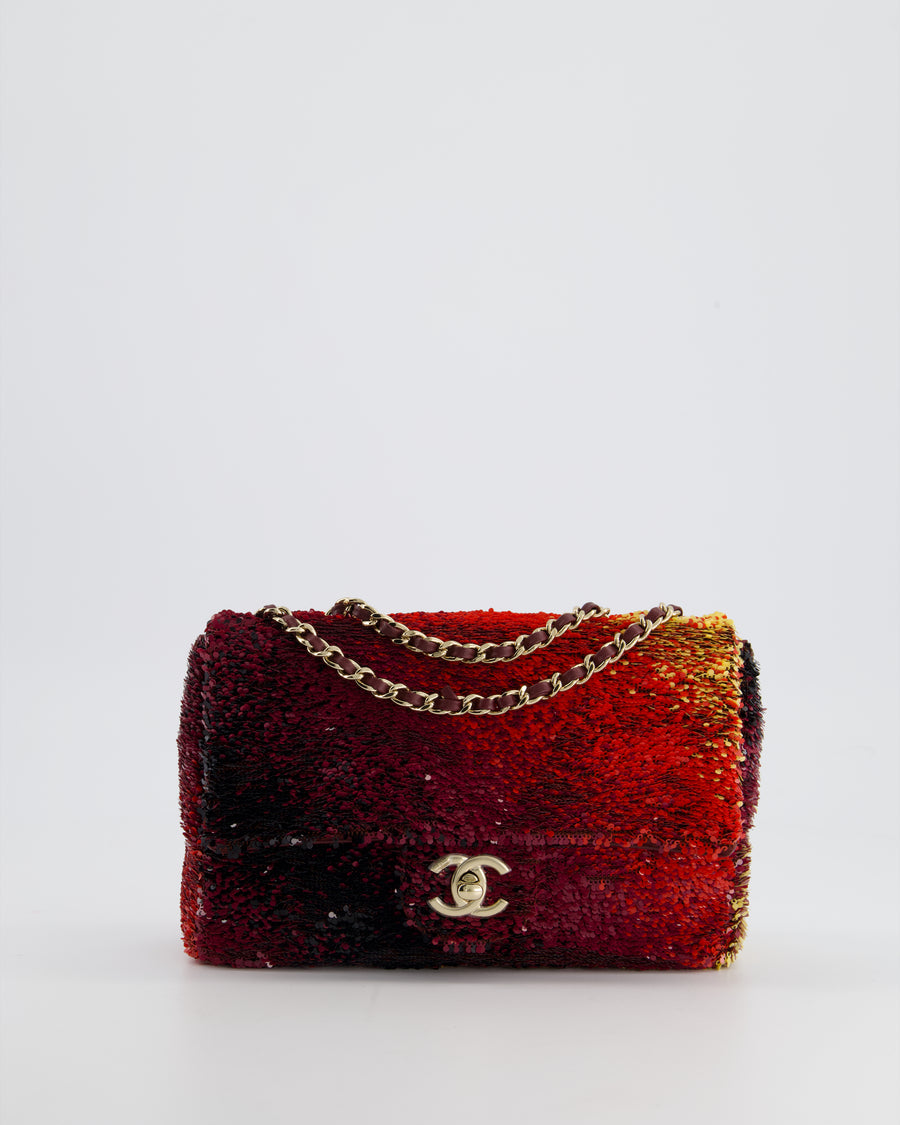 HOT* Chanel Red Sequin 23A Sunset Shaded Sequin Mini Flap Bag with Go –  Sellier