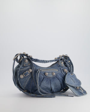 Balenciaga Le Cagole Denim Shoulder Bag with Silver Crystal Stud Embellishment RRP £2450
