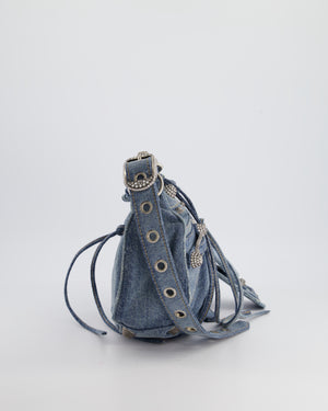 Balenciaga Le Cagole Denim Shoulder Bag with Silver Crystal Stud Embellishment RRP £2450