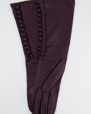 Prada Plum Purple Long Gloves in Lambskin Leather and Buttons Detail Size 7