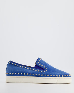 Christian Louboutin Blue Jeans Suede Spike Accents Trainers Size EU 39