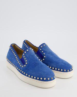 Christian Louboutin Blue Jeans Suede Spike Accents Trainers Size EU 39